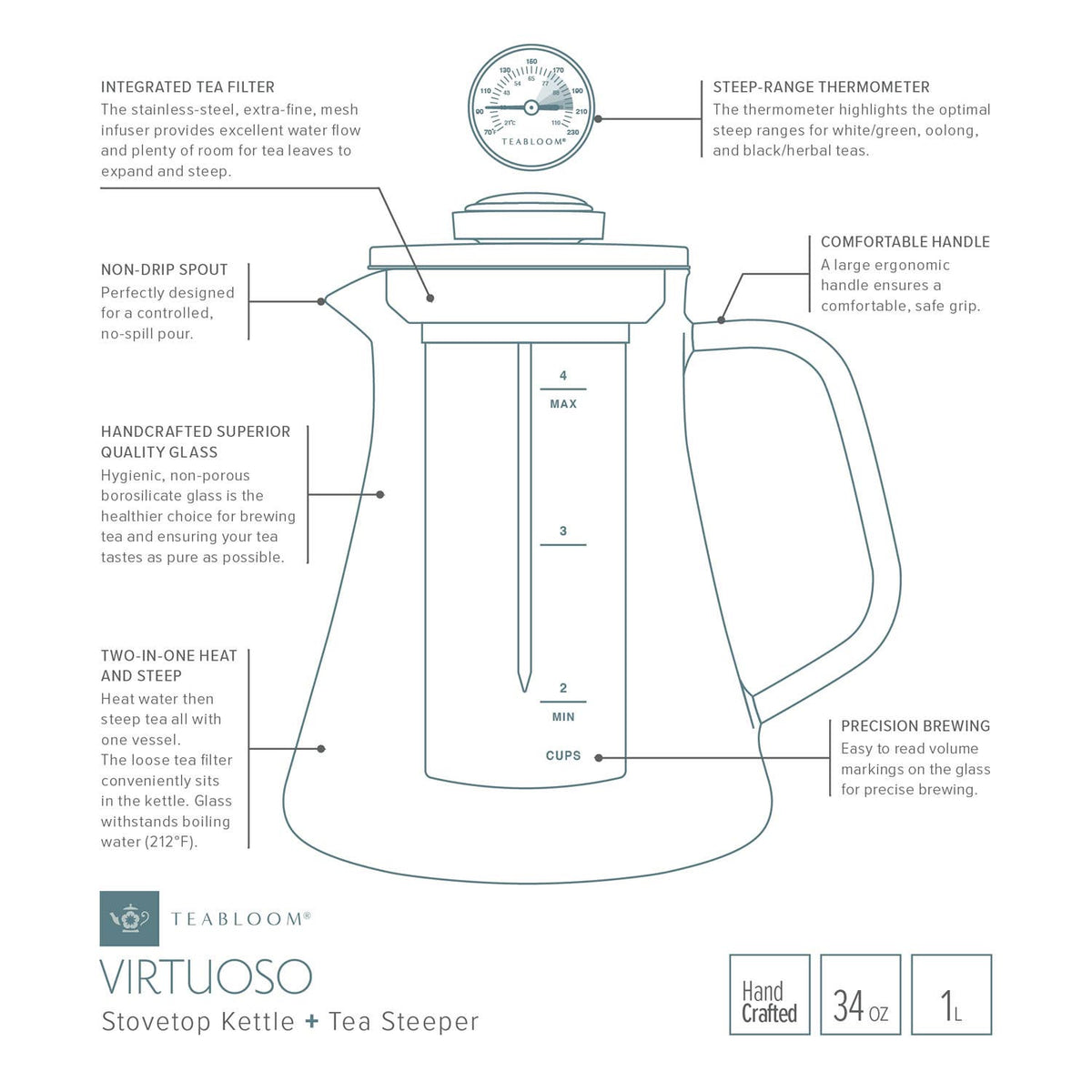 Handcrafted, Superior Quality 2-in-1 Tea Kettle and Tea Steeper