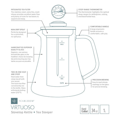 Handcrafted, Superior Quality 2-in-1 Tea Kettle and Tea Steeper